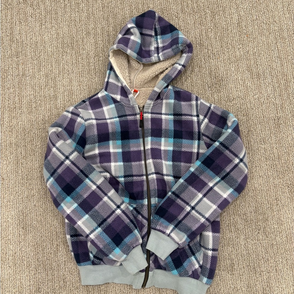 Plaid Hooded Kids Fleece-Lined Hoodie - Blue and Gray
